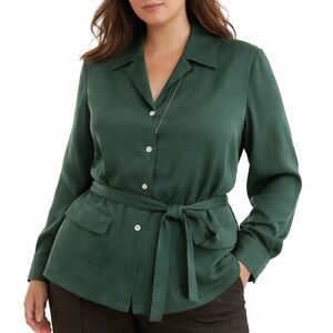 Tunic Top 100% Silk Blouse Shirt Shacket Workwear Event Evening Green Size 16W